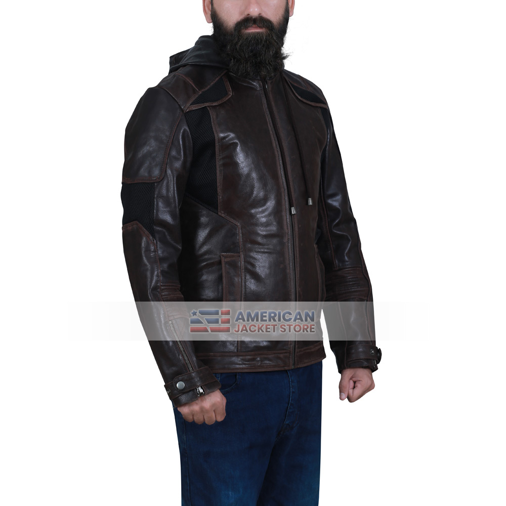 GAVIN Men Leather Quilted Shoulder Stitched Jacket