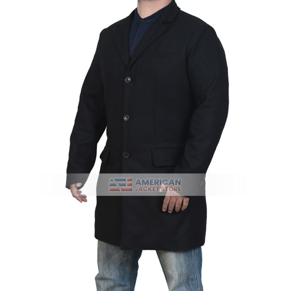 Ryan Black Wool Hitman Bodyguard Trench Coat - American Jacket Store