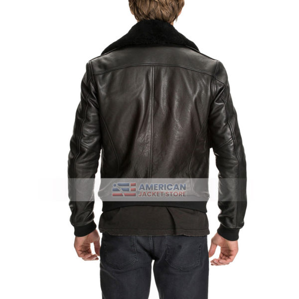 Mens Black Bomber Leather Jacket Shearling Collar - American Jacket Store