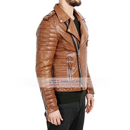 Mens-Tan-Biker-Leather-Jacket