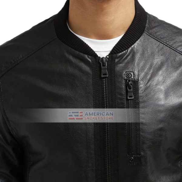 Varsity Black Bomber Leather Jacket for Mens - American Jacket Store