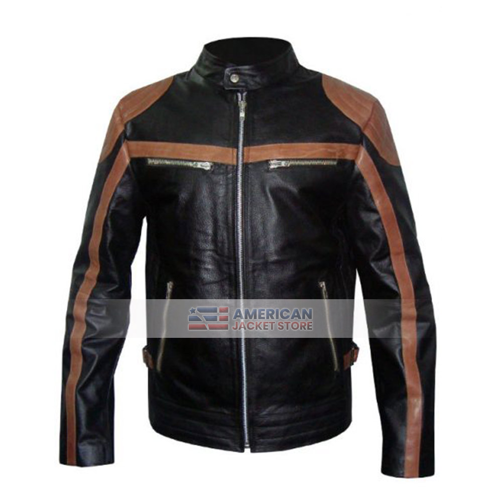 Mens Motorcycle Zippered Leather Jacket - American Jacket Store