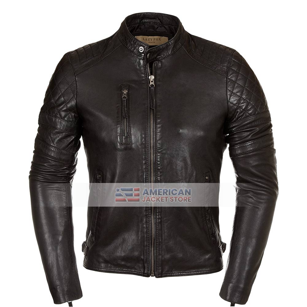 Men’s Motorcycle Black Quilted Leather Jacket - American Jacket Store