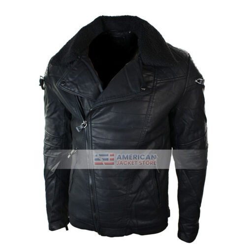 Mens Zipper Style Black Leather Jacket - Image 4