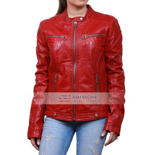 Women's Andy Shinin Red Waxed Leather Jacket - American Jacket Store