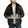 WWII B-3 Mens Aviator Fur Shearling Black Bomber Leather Jacket