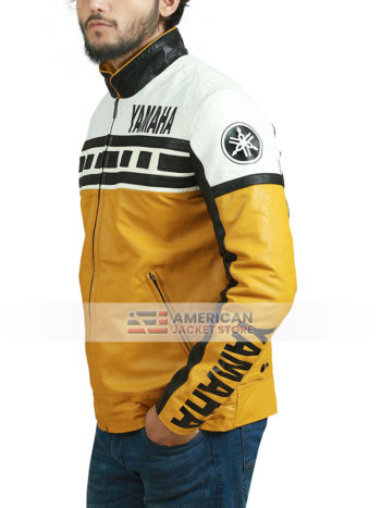Yamaha Motorcycle Racing Yellow Leather Jacket
