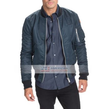 Mens Street Style Bomber Blue Jacket