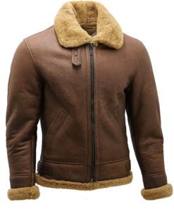 Mens Sheepskin Flight Bomber Leather Jacket