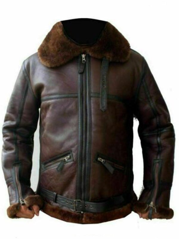 Mens RAF Aviator B3 Bomber Reddish Sheepskin Leather Jacket