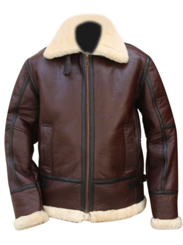 WWII B3 Real Shearling Sheepskin Brown Bomber Leather Jacket