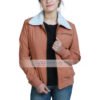 Womens Beth Lightweight Stylish Brown Cotton Shearling Hooded Jacket