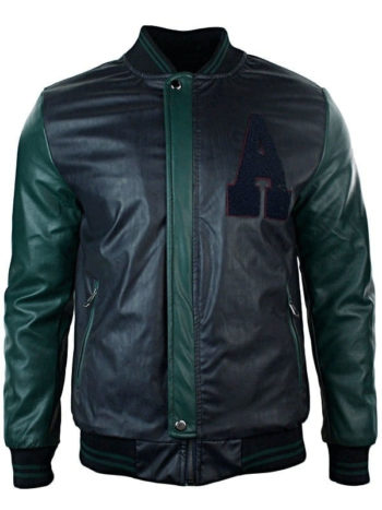 Black Leather Baseball Jacket for Men