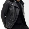 Biker Jacket Black with Fur Collar for Men