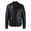 Padded Sleeves Biker Leather Jacket for Men