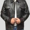 Men's Casual Black Leather Bomber Jacket