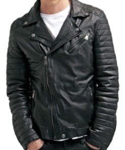 Black Quilted Leather Jacket For Men
