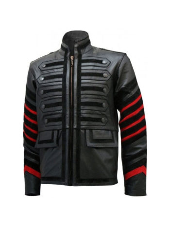 Men's Fashion Black Leather Military Jacket