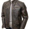 Vintage Brown Leather Biker Jacker For Men