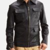 Men's Black Leather Jacket with Four Flap Pocket