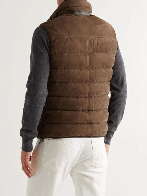 Mens Quilted Leather Waistcoat BROWN Puffer Body Warmer Vest Sleeveless  Gilet