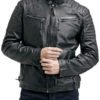 Slim-fit Quilted Men's Black Leather Jacket