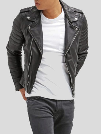 Men's Quilted Black Leather Biker Jacket