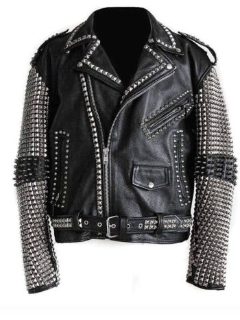 Punk Studded Black Leather Jacket for Men