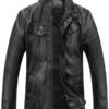 Standing Collar Vintage Black Leather Jacket for Men