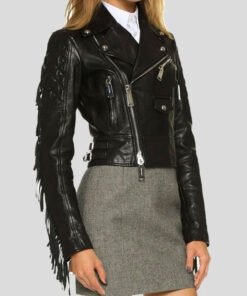 Black Leather Biker Jacket For Women