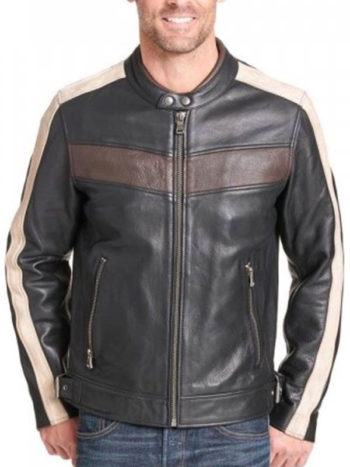 Vintage Black Leather Biker Jacket For Men
