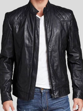 Quilted Black Leather Jacket For Men