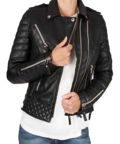 Women's Quilted Leather Biker Jacket