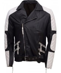Men's Black & White Biker Leather Jacket