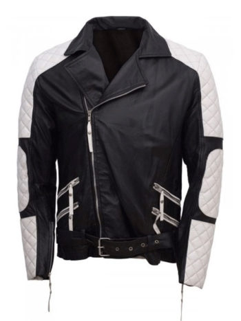 Men's Black & White Biker Leather Jacket