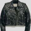 Studded Leather Cropped Jacket For Women