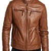 Men's Brown Leather Slim-Fit Jacket