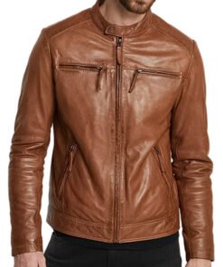 Men's Brown Leather Slim-Fit Jacket