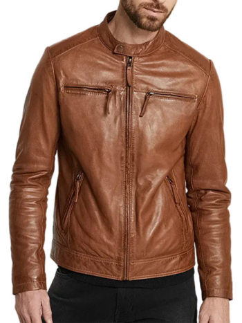 Men's Brown Leather Slim-Fit Jacket