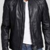 Quilted Leather Biker Jacket For Men