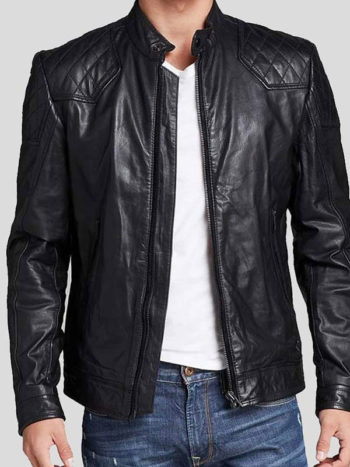 Quilted Leather Biker Jacket For Men