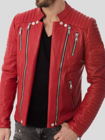 Zipper Style Quilted Leather Jacket For Men