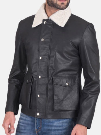 Men’s Black Leather Jacket With Shearling Collar