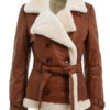 Women’s Double Breasted Brown Shearling Leather Jacket