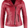 Motorcycle Red Leather Jacket For Women