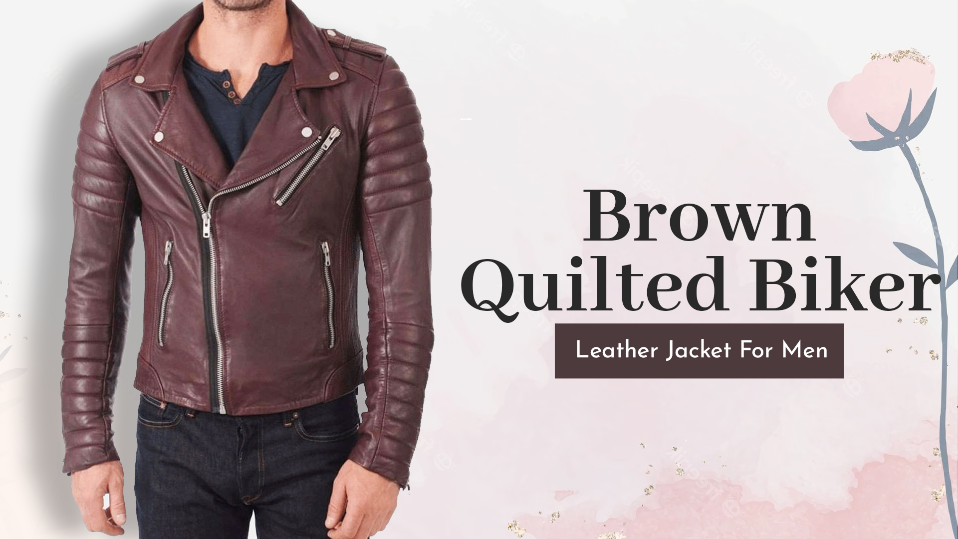 Brown Quilted Biker Leather Jacket For Men